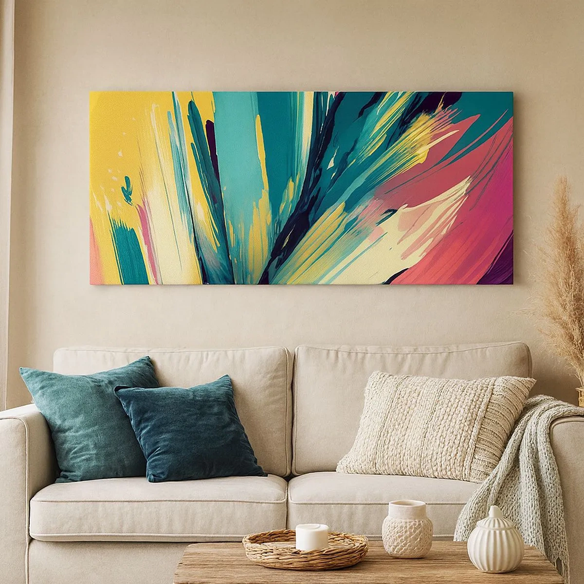 Quadro em tela - Composição – uma explosão de alegria - 100x40 cm