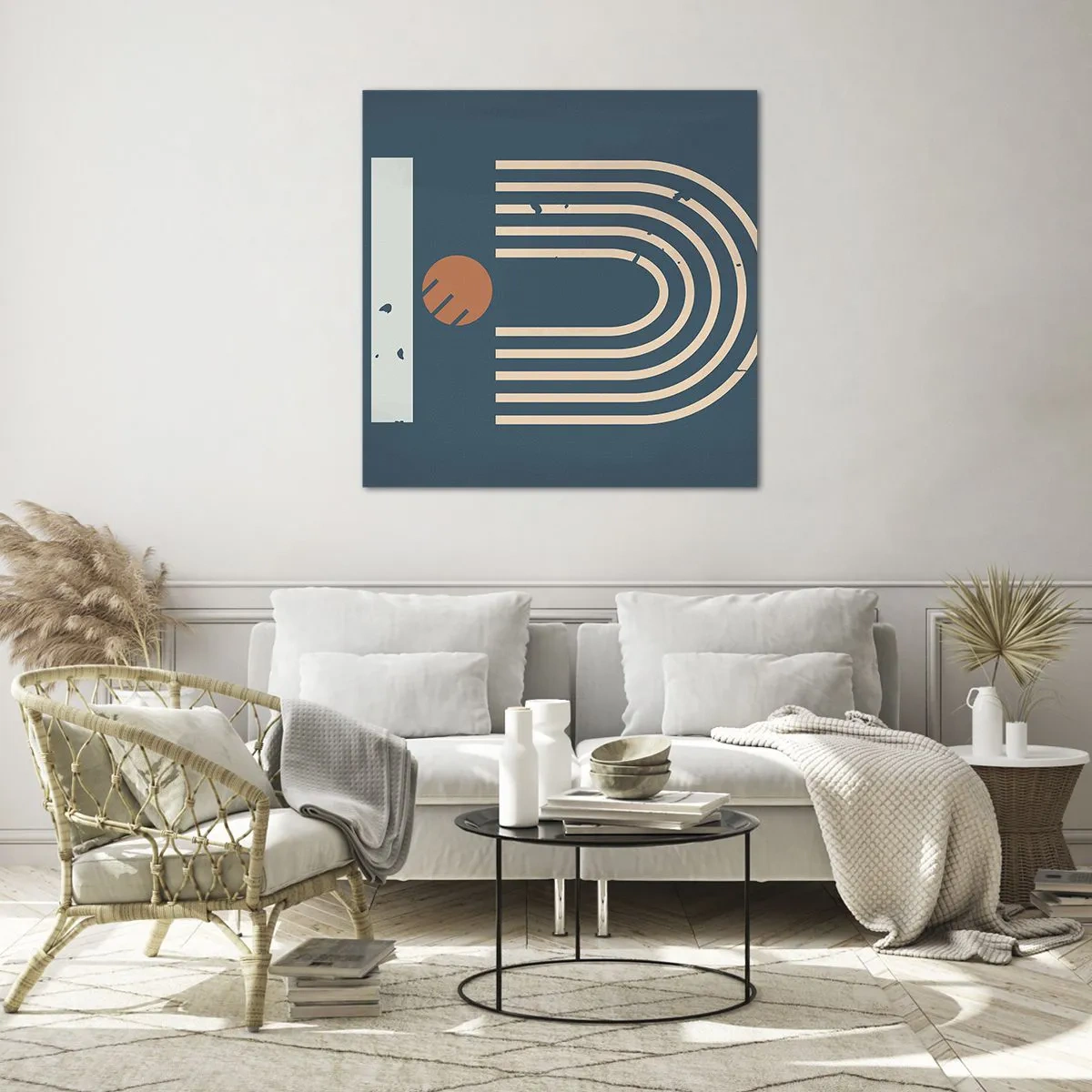 Quadro em vidro - Geometria em azul marinho - 70x70 cm