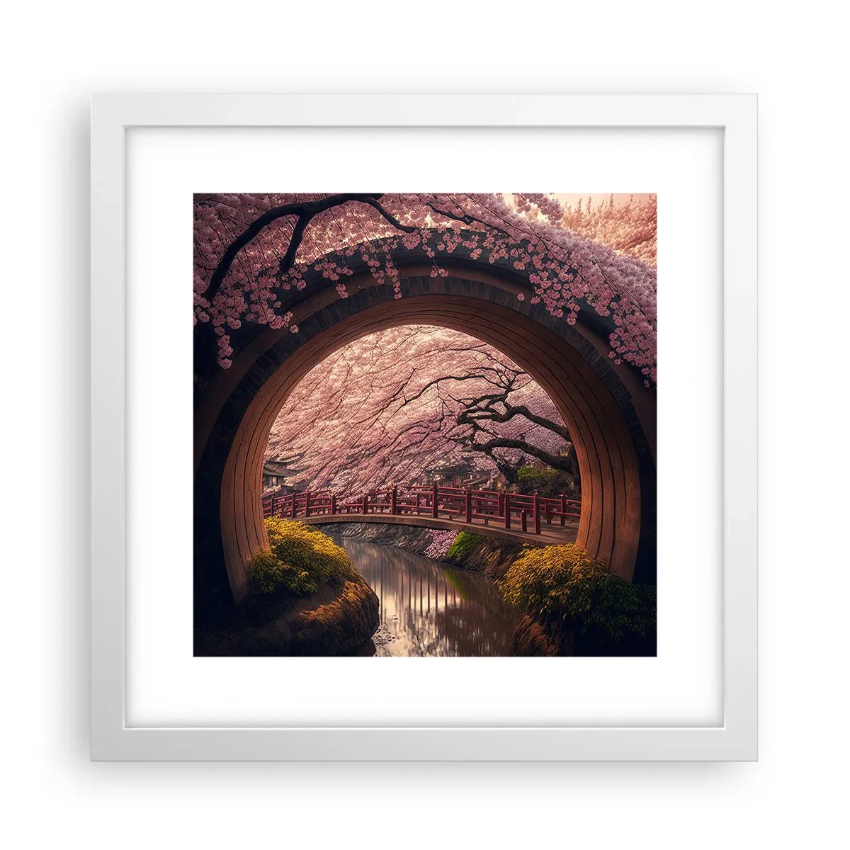 Pôster em moldura branca - Primavera japonesa - 30x30 cm