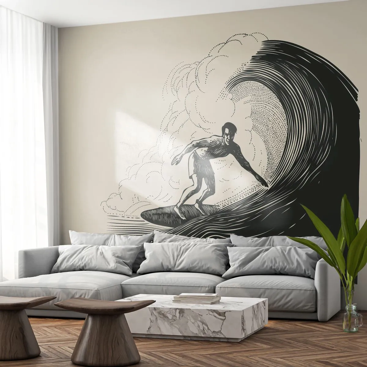 Papel de Parede Premium Sand - Rei da onda - Aceno, Surfar, Esporte - 100x70 cm