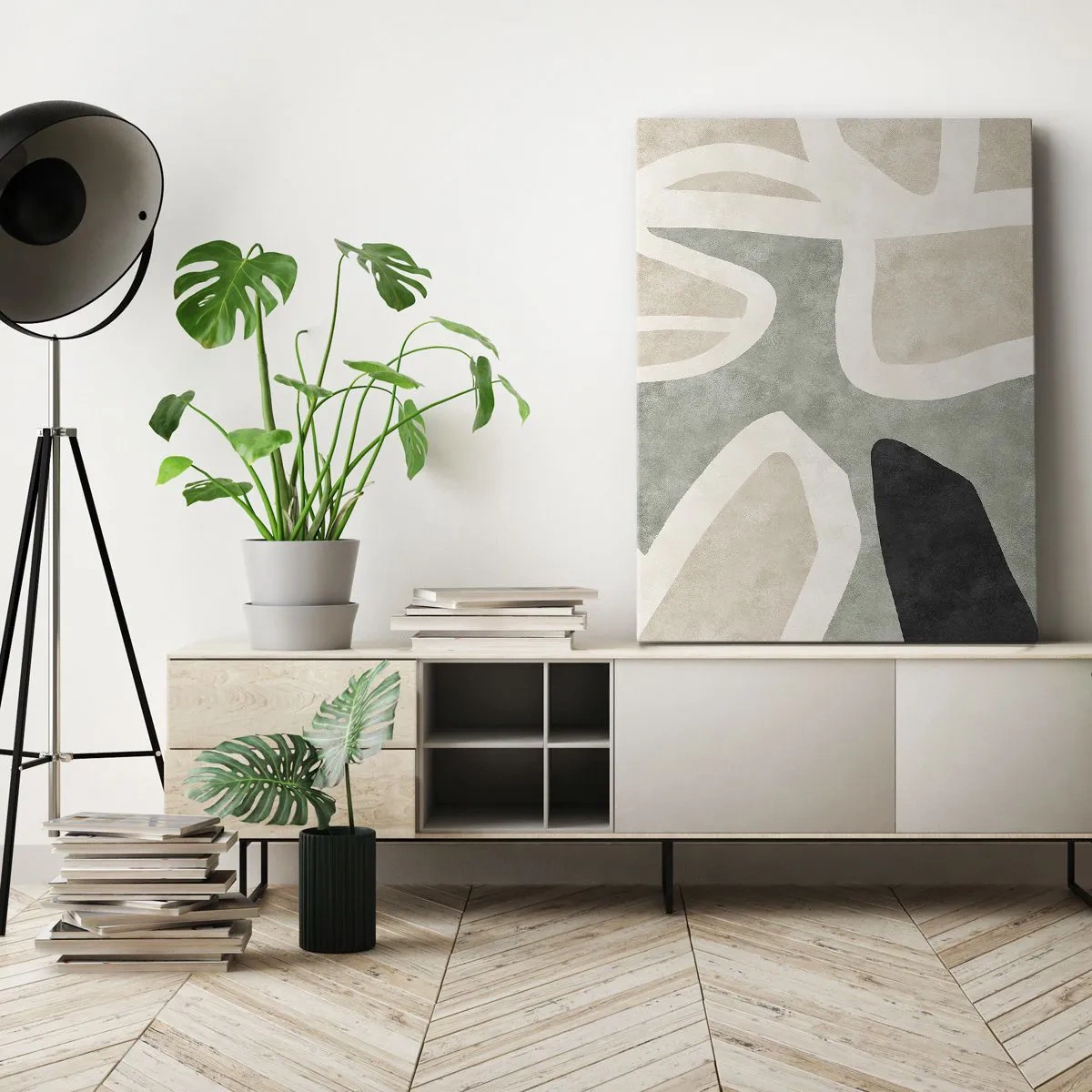 Quadro em tela - Composição com motivo preto - 45x80 cm