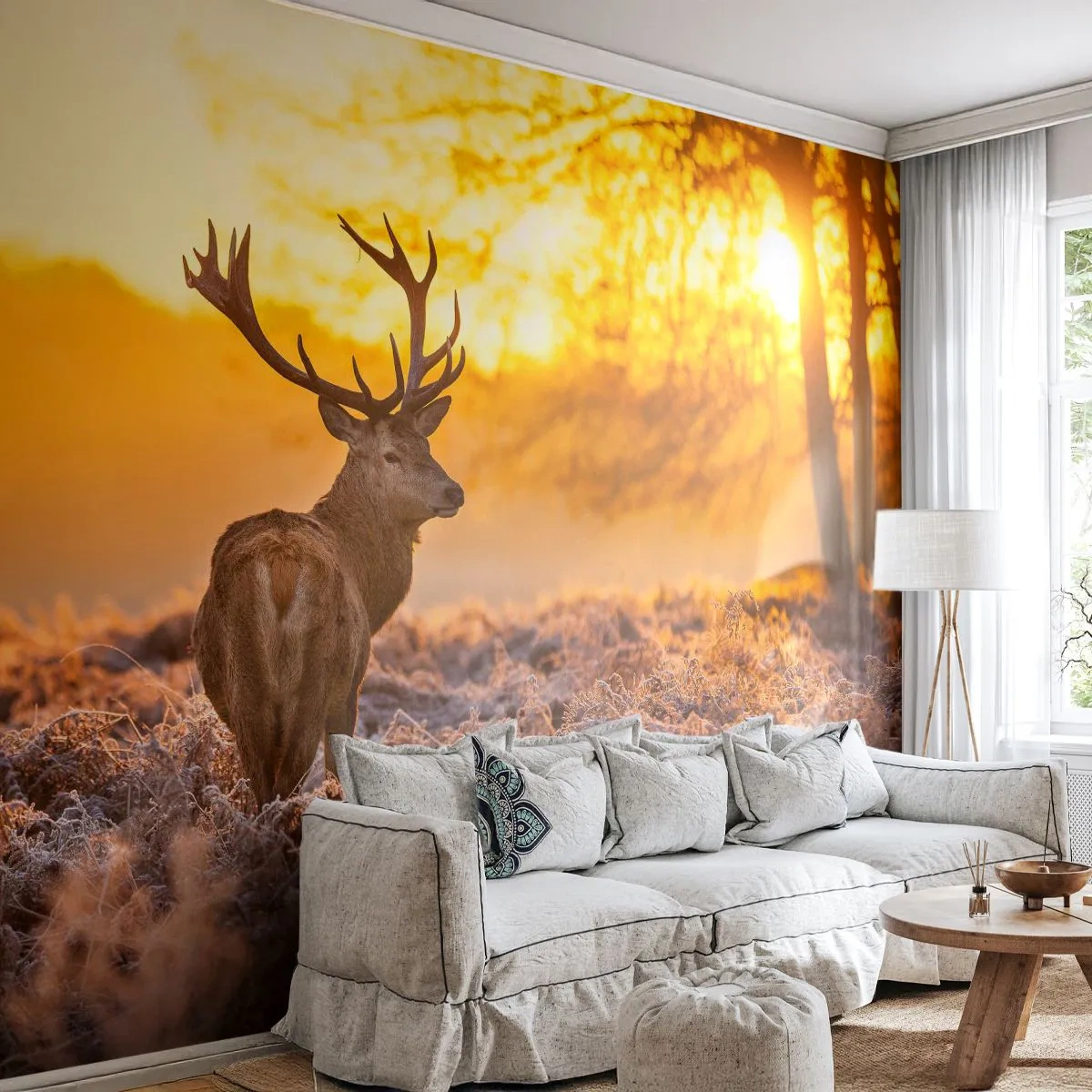 Papel de Parede Autocolante Deluxe Sticker - Rei da floresta de outono - Paisagem, Cervo, Natureza - 250x175 cm