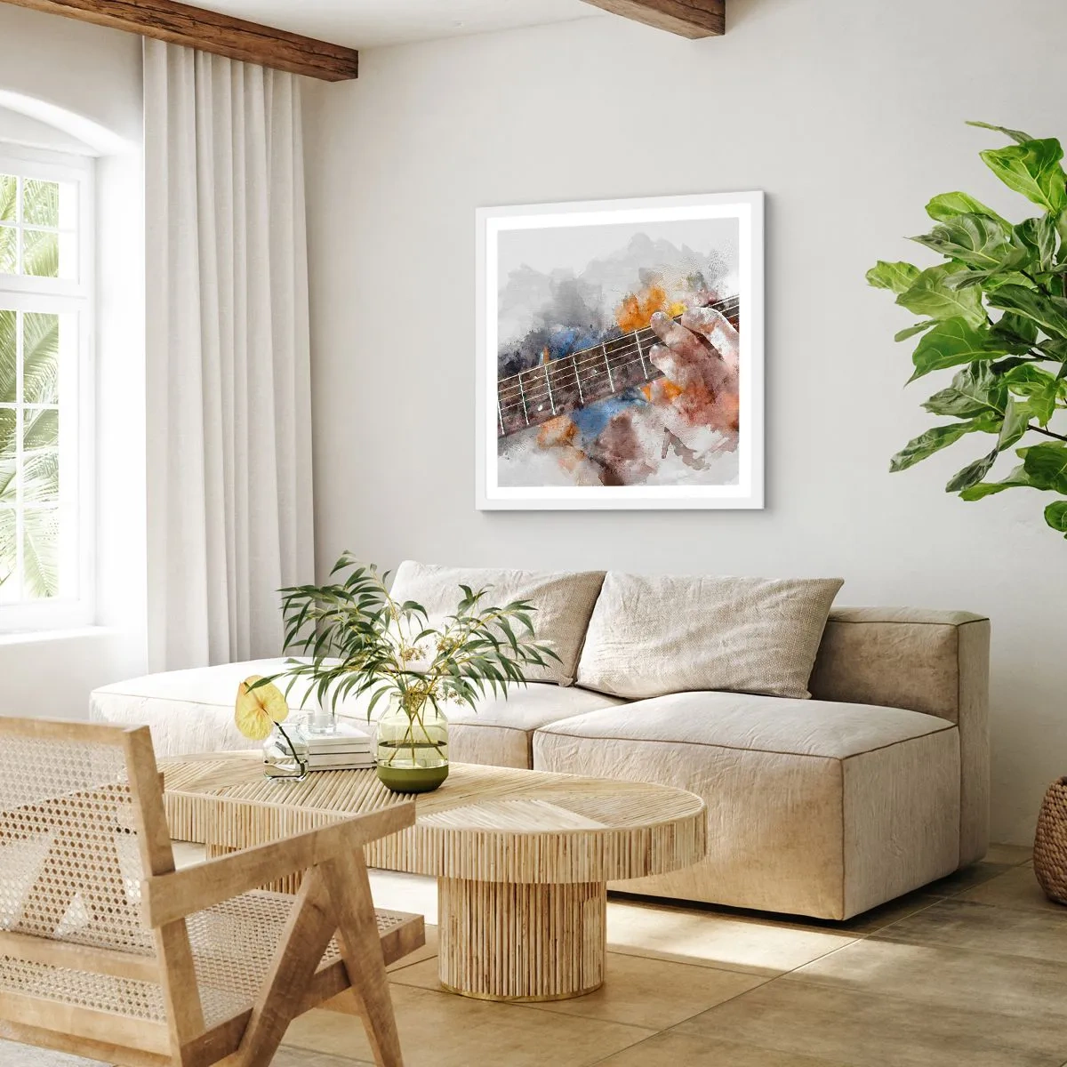 Pôster em moldura branca - Poesia entre as cordas - 60x60 cm