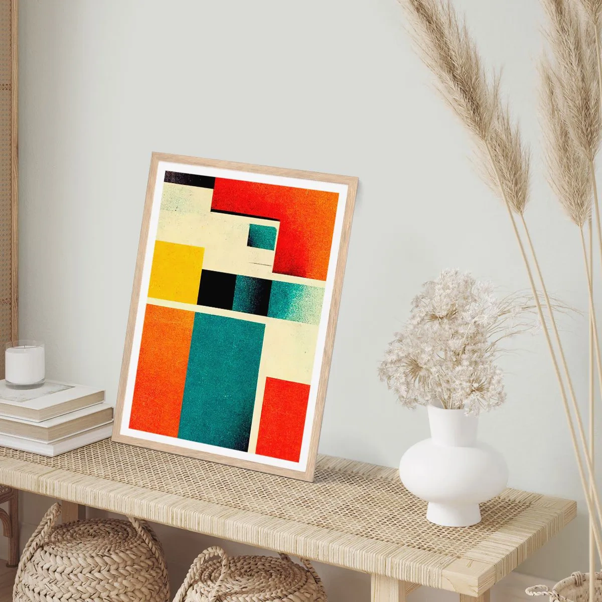 Pôster com moldura de carvalho claro - Abstração geométrica – boa energia - 50x70 cm