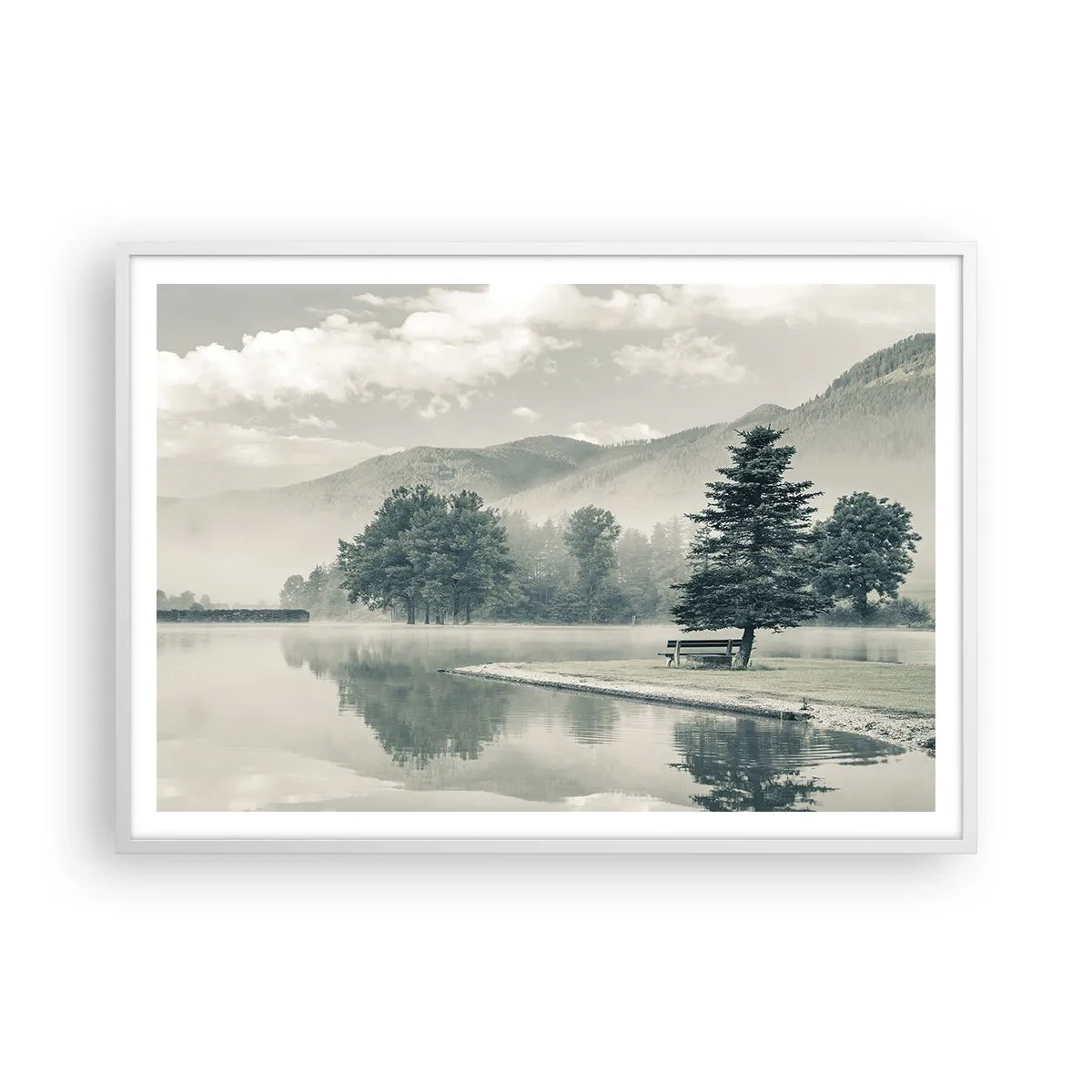 Pôster em moldura branca - O lago ainda está a dormir - 100x70 cm