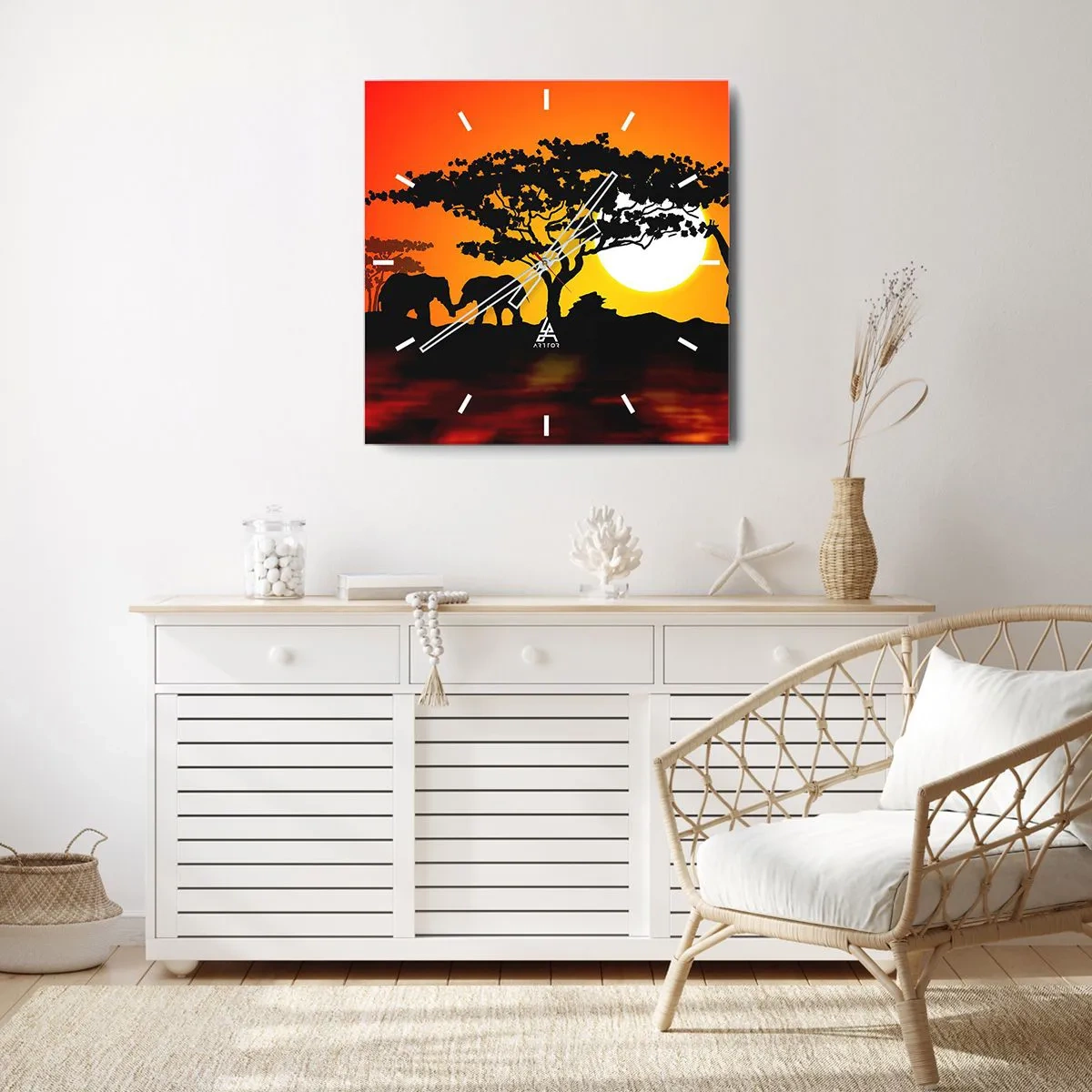 Relógio de parede - Relógio em vidro - Encontro na savana - 30x30 cm
