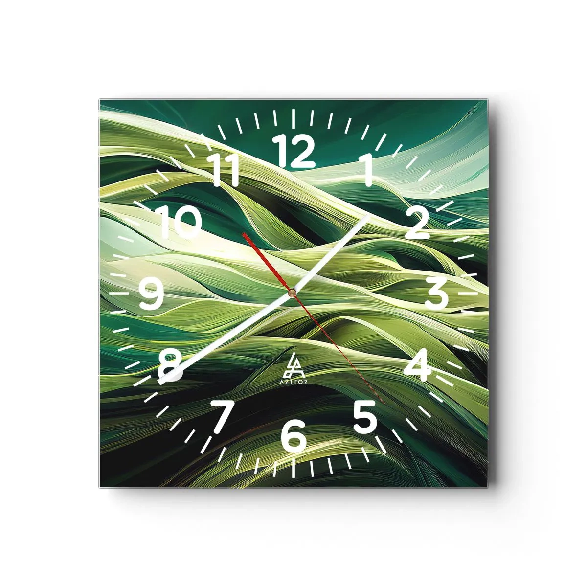 Relógio de parede - Relógio em vidro - Jogo verde abstrato - 40x40 cm