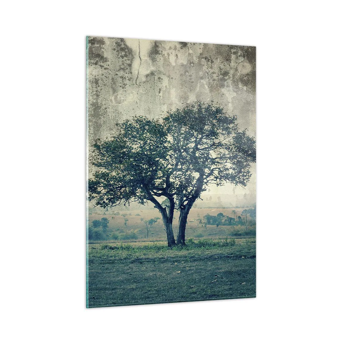 Quadro em vidro - Uma macieira num prado azul? - 50x70 cm