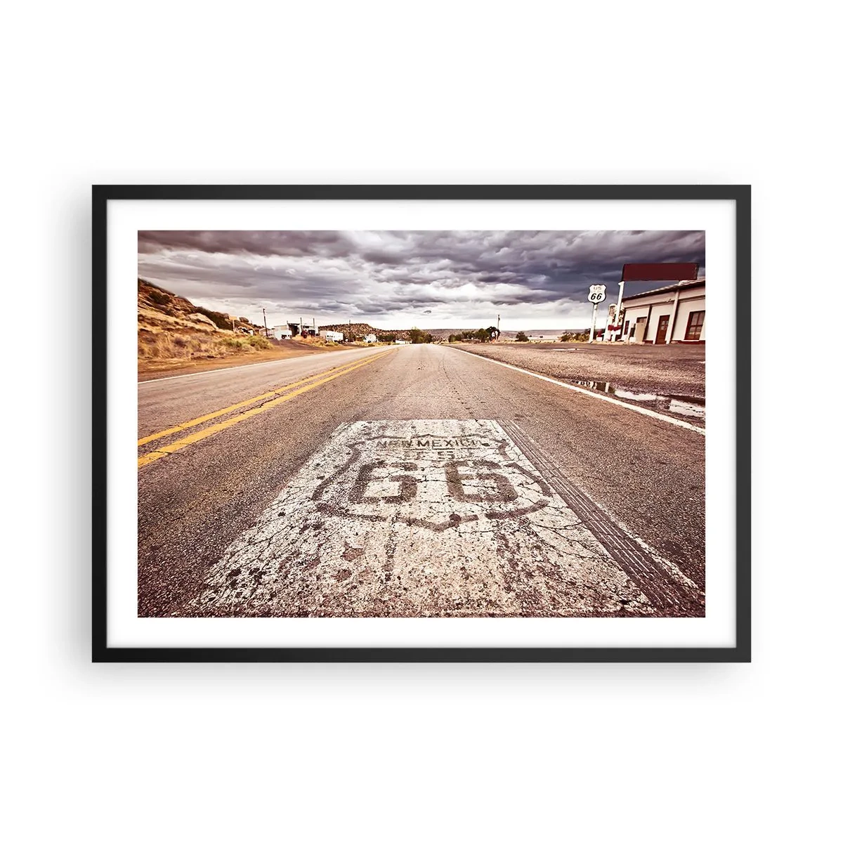 Pôster com moldura preta - Mother Road - uma lenda americana - 70x50 cm
