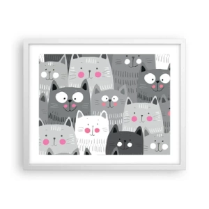 Pôster em moldura branca - O mundo dos gatos - 50x40 cm
