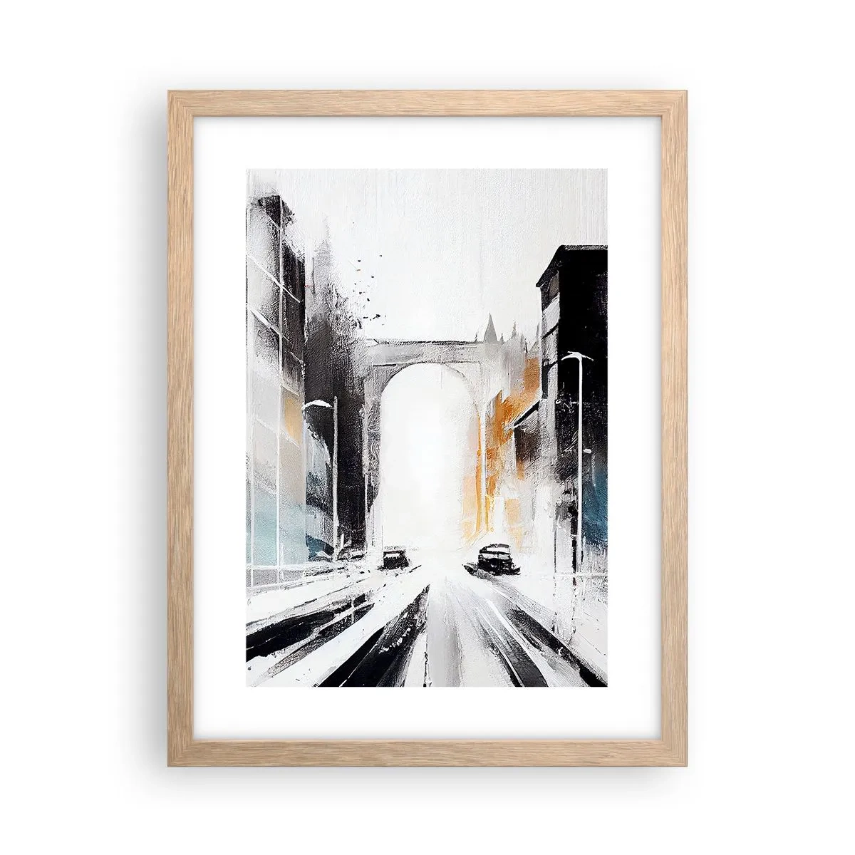 Pôster com moldura de carvalho claro - Estudo da cidade: arquitetura e movimento - 30x40 cm