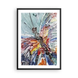 Pôster com moldura preta - Uma borboleta abstrata em cores e texturas intensas. - 50x70cm - Pintado pela natureza - Decoração de parede moderna para a sala de estar e quarto ARTTOR