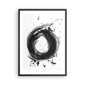 Pôster com moldura preta - Círculo abstrato preto e branco com pontos dinâmicos - 50x70cm - O vórtice da criação - Decoração de parede moderna para a sala de estar e quarto ARTTOR