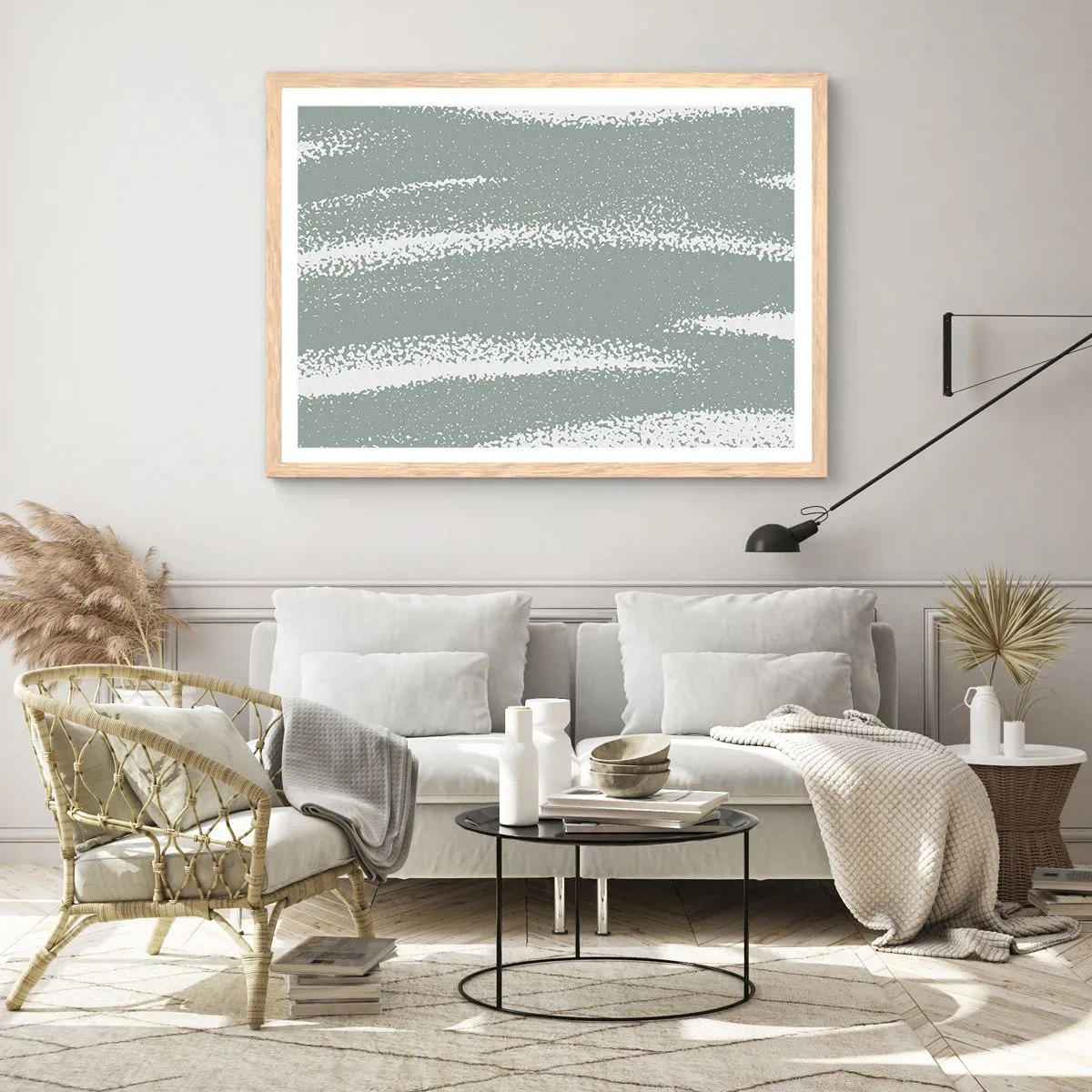 Pôster com moldura de carvalho claro - Abstração em um clima de inverno - 70x50 cm