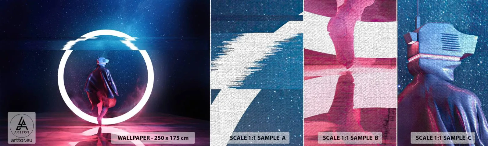 Amostra de papel de parede Premium Canvas - Entre Mundos - Futurista, Astronauta, Cosmos - 100x30 cm