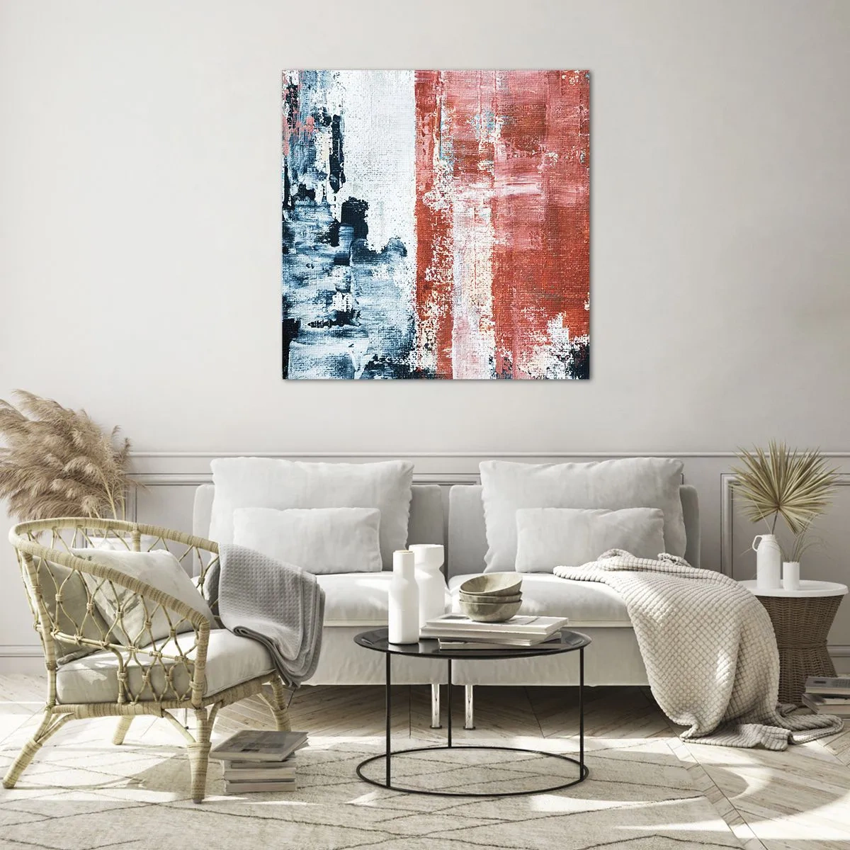 Quadro em vidro - Meio a meio abstrato - 50x50 cm
