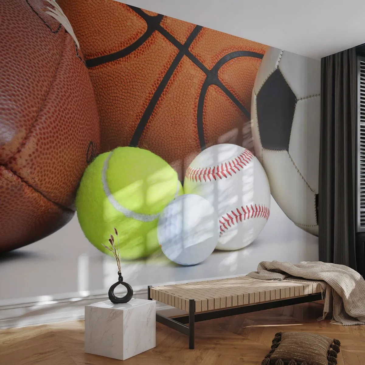 Papel de Parede Premium Canvas - Adoramos uma bola! - Esporte, Futebol, Bola de basquete - 250x175 cm