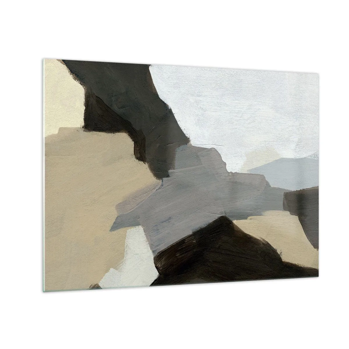 Quadro em vidro - Uma composição abstrata moderna em tons de cinza - 70x50cm - Abstração: a encruzilhada do cinza - Decoração de parede moderna para a sala de estar e quarto ARTTOR