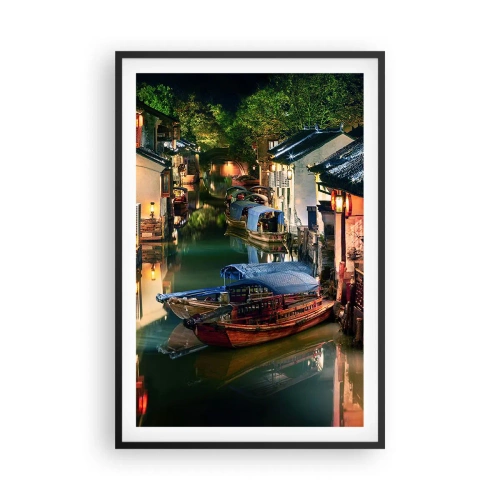 Pôster com moldura preta - Uma noite em uma rua chinesa - 61x91 cm