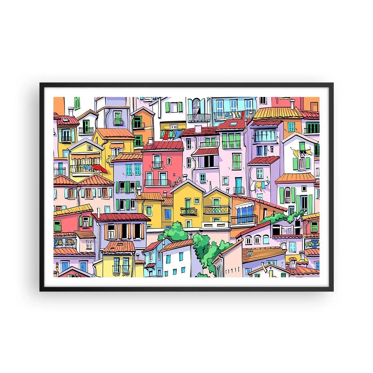 Pôster com moldura preta - Cidade divertida - 100x70 cm