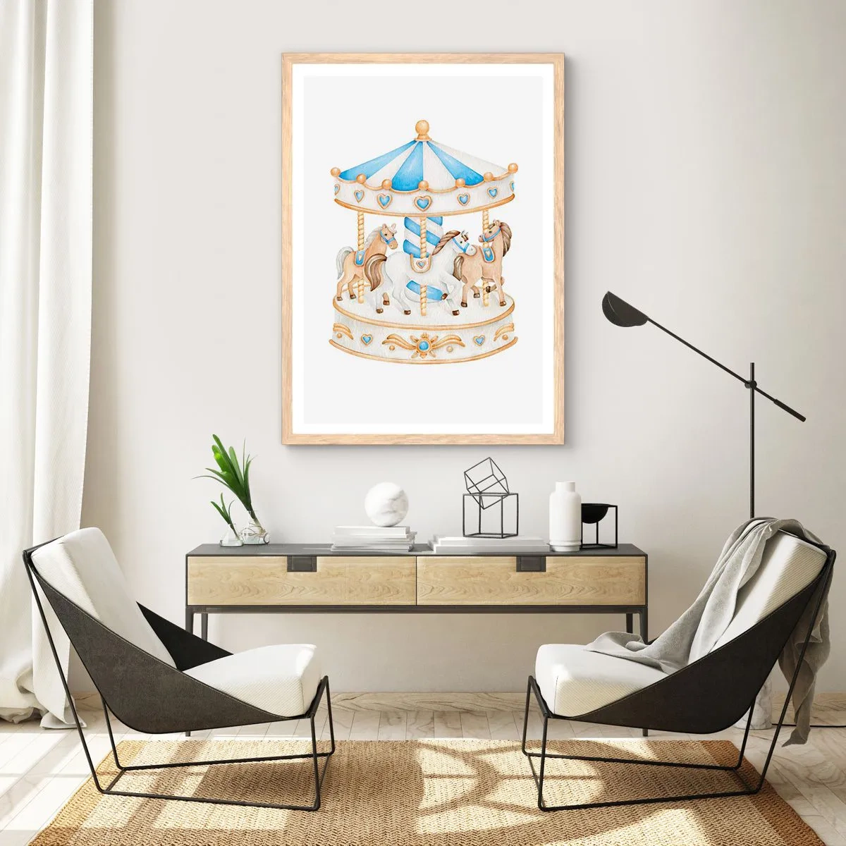Pôster com moldura de carvalho claro - Doce infância - 61x91 cm