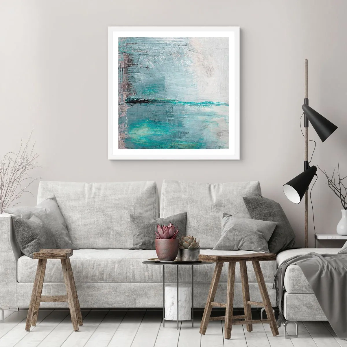 Pôster em moldura branca - Horizontalmente em azul - 30x30 cm