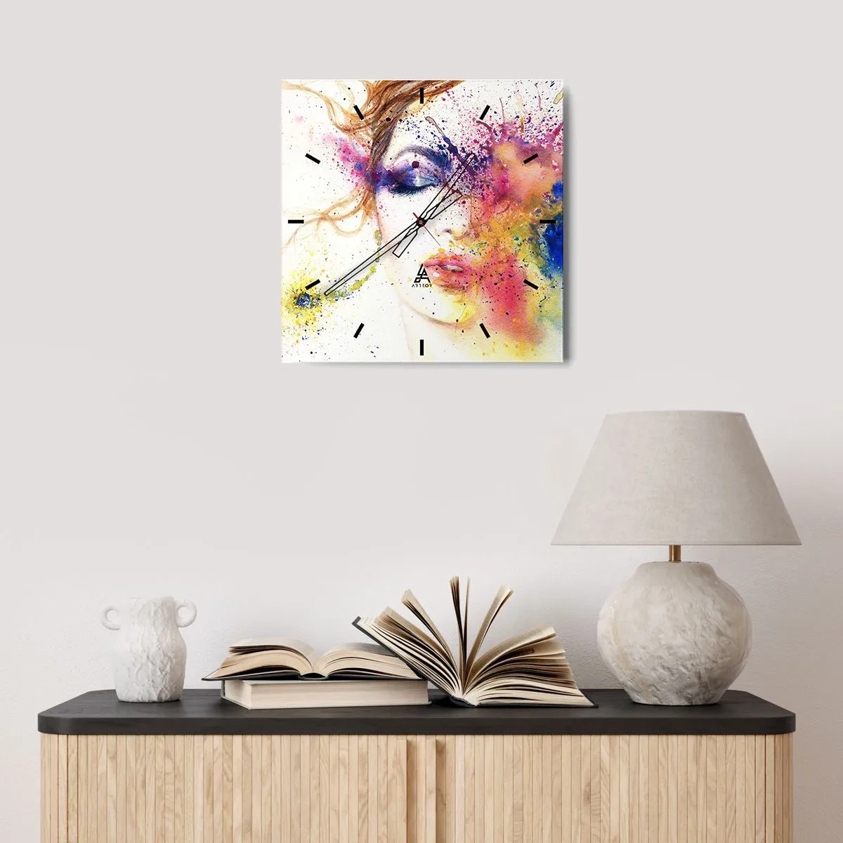 Relógio de parede - Relógio em vidro - Vertigem arco-íris - 40x40 cm