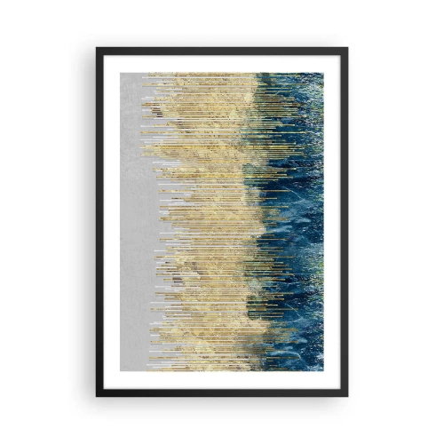 Pôster com moldura preta - Uma composição abstrata inspirada em uma praia dourada e no oceano. - 50x70cm - Borda dourada - Decoração de parede moderna para a sala de estar e quarto ARTTOR