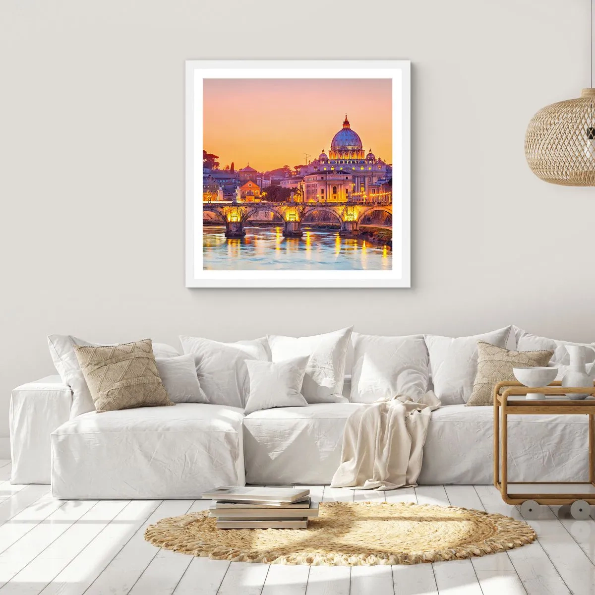 Pôster em moldura branca - Crepúsculo sobre a Cidade Eterna - 50x50 cm