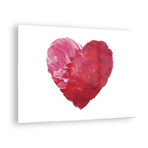 Quadro em vidro - Coração abstrato pintado com traços vermelhos - 70x50cm - All you need is love - Decoração de parede moderna para a sala de estar e quarto ARTTOR