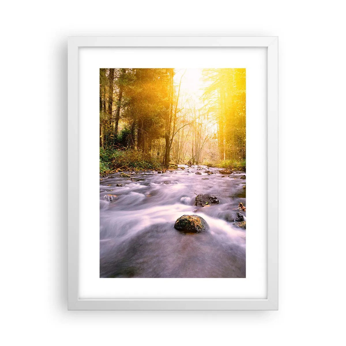 Pôster em moldura branca - Malaquita em um cenário de ouro e prata - 30x40 cm