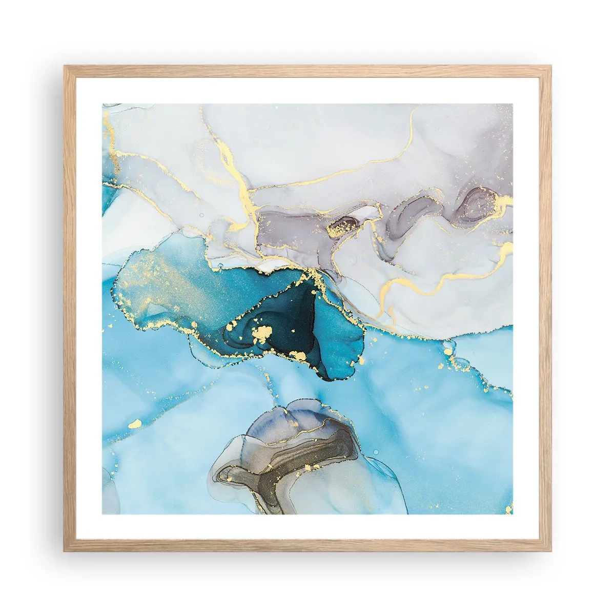 Pôster com moldura de carvalho claro - Estudo do encontro do cinza e turquesa - 60x60 cm