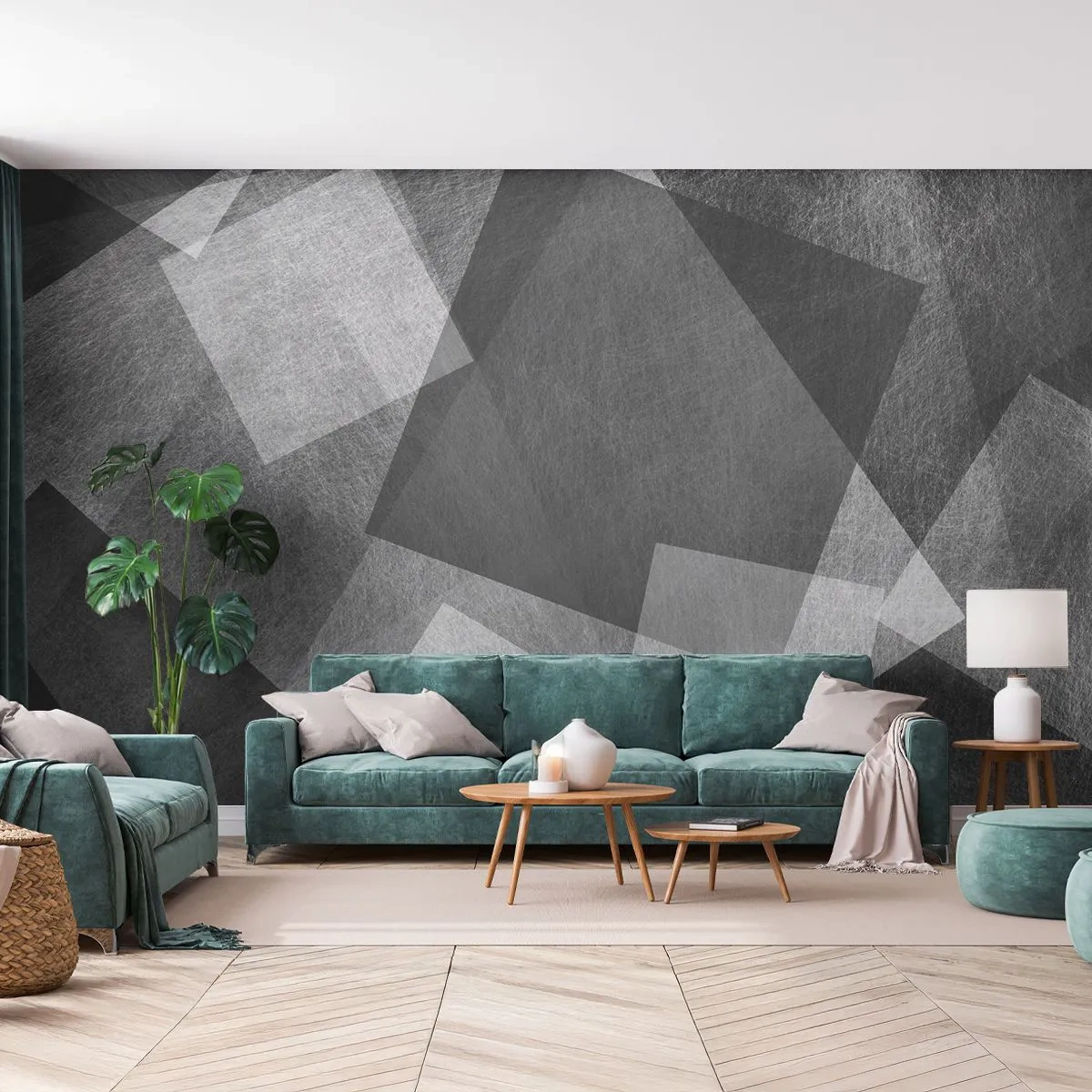 Papel de Parede Premium Canvas - Um eterno símbolo da durabilidade e da ordem - Abstração, Pedaço, Preto e branco - 250x175 cm