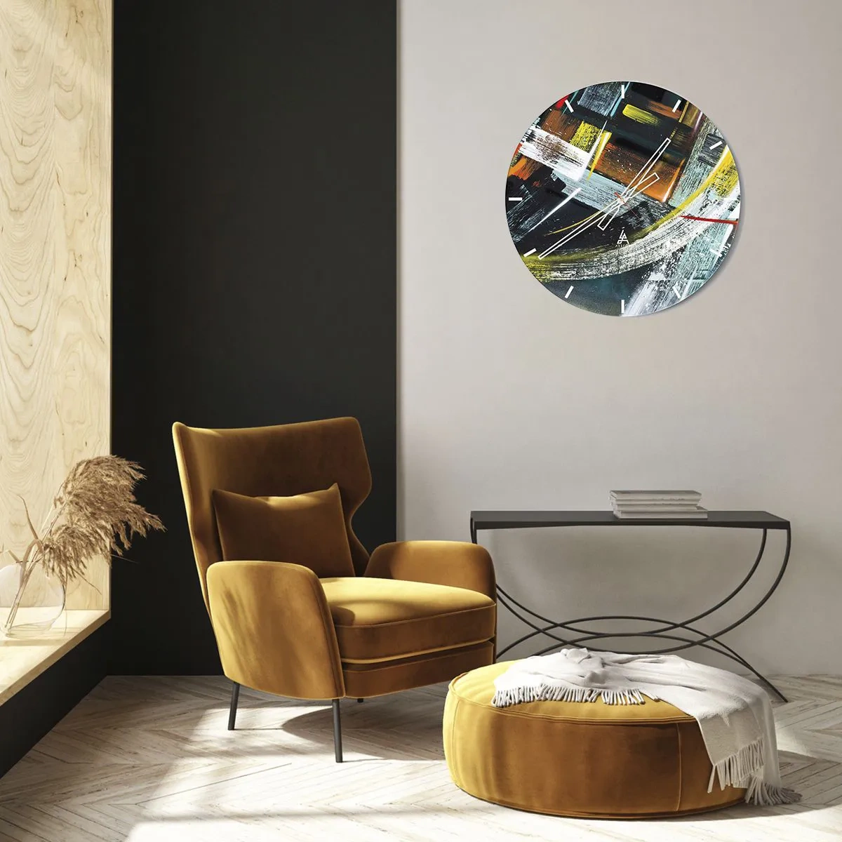 Relógio de parede - Relógio em vidro - Pinceladas abstratas em cores vibrantes - 30x30cm - Energia de movimento - Decoração de parede moderna para a sala de estar, cozinha e quarto ARTTOR
