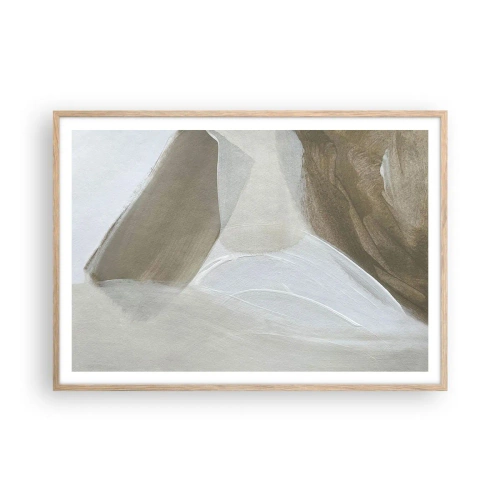 Pôster com moldura de carvalho claro - Uma onda de branco - 100x70 cm