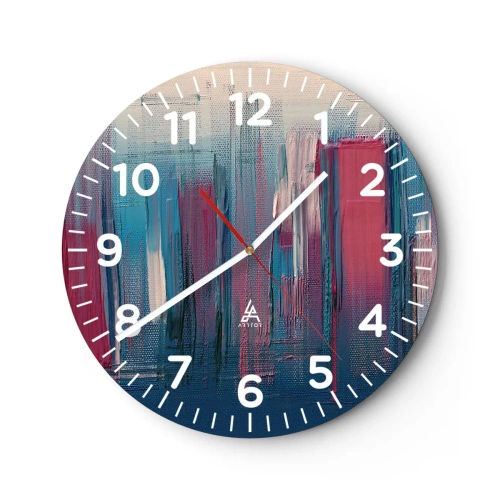 Relógio de parede - Relógio em vidro - Composição vertical em azul e vermelho - 30x30 cm