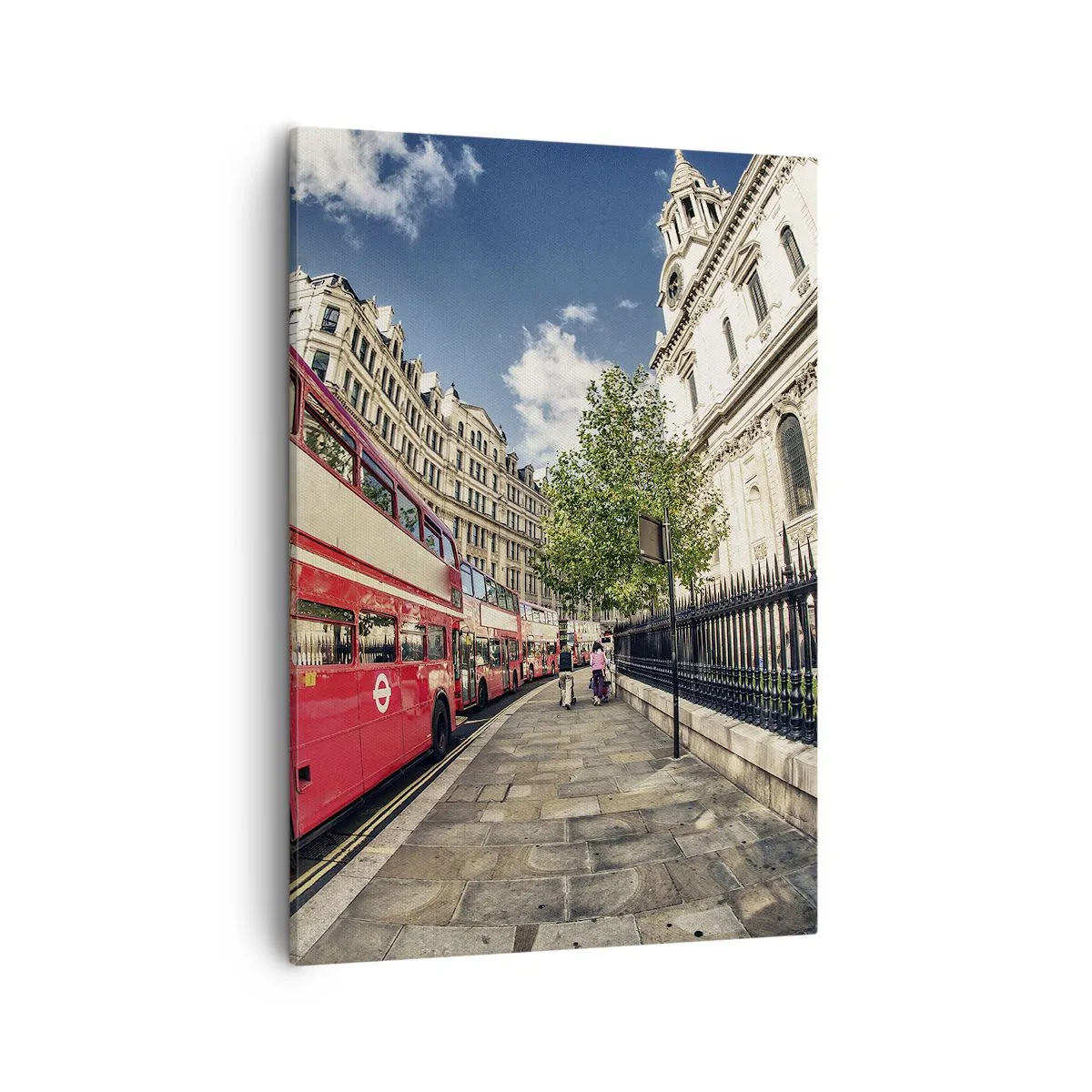 Quadro em tela - Rua de Londres em cinza e vermelho - 50x70 cm