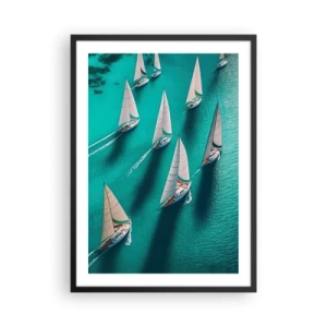Pôster com moldura preta - Regata de vela em águas turquesas - 50x70cm - Numa competição com o vento - Decoração de parede moderna para a sala de estar e quarto ARTTOR