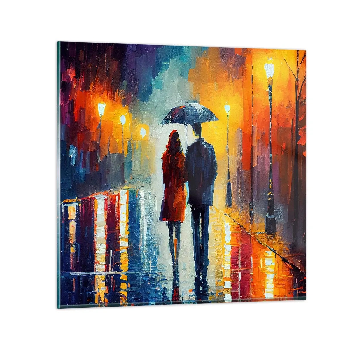 Quadro em vidro - Juntos – uma noite colorida - 40x40 cm