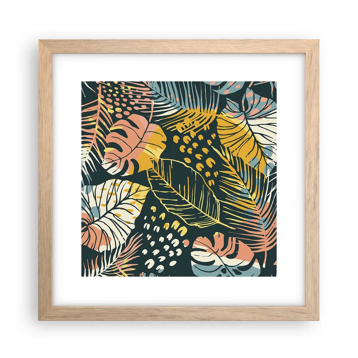 Pôster com moldura de carvalho claro - Fantasia de folhas - 30x30 cm