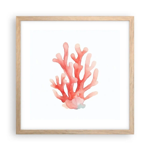 Pôster com moldura de carvalho claro - Coral de cor coral - 40x40 cm