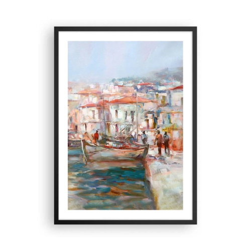 Pôster com moldura preta - Um porto pitoresco em cores pastel - 50x70cm - Férias em pastel - Decoração de parede moderna para a sala de estar e quarto ARTTOR