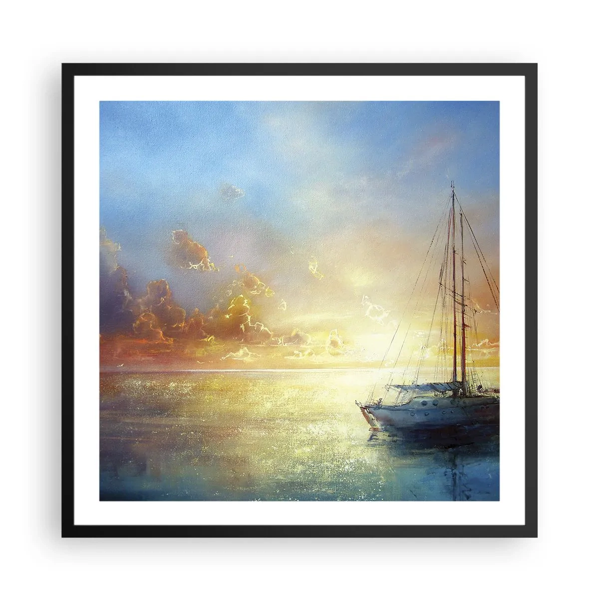 Pôster com moldura preta - Na baía dourada - 60x60 cm