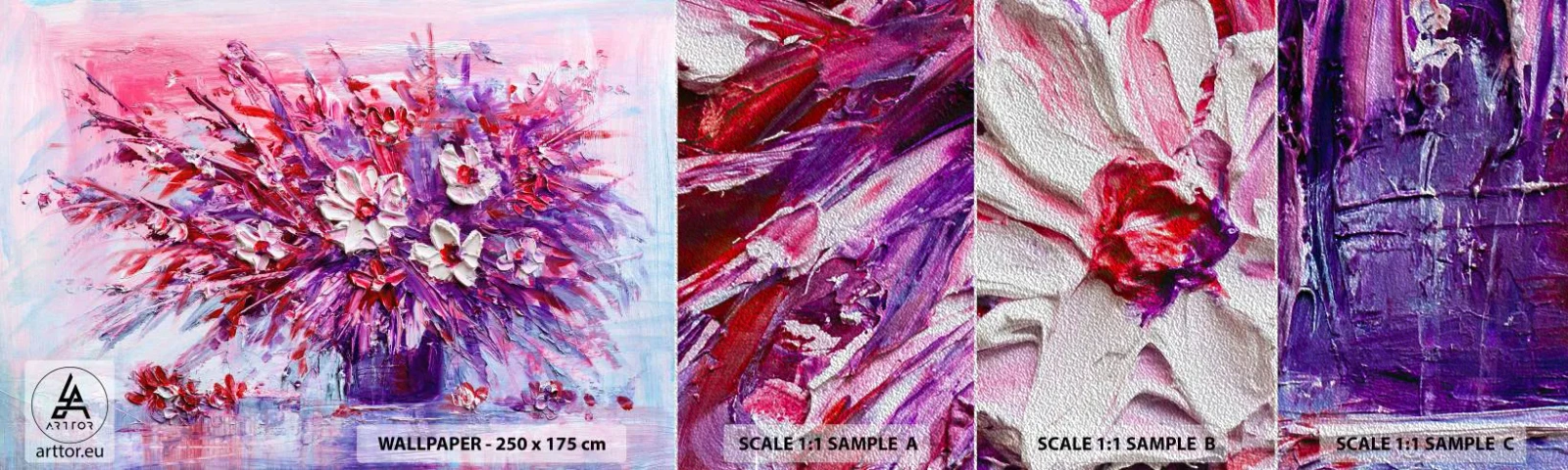 Amostra de papel de parede Premium Sand - Inocência e paixão - Flores, Buquê de flores, Jardim - 100x30 cm