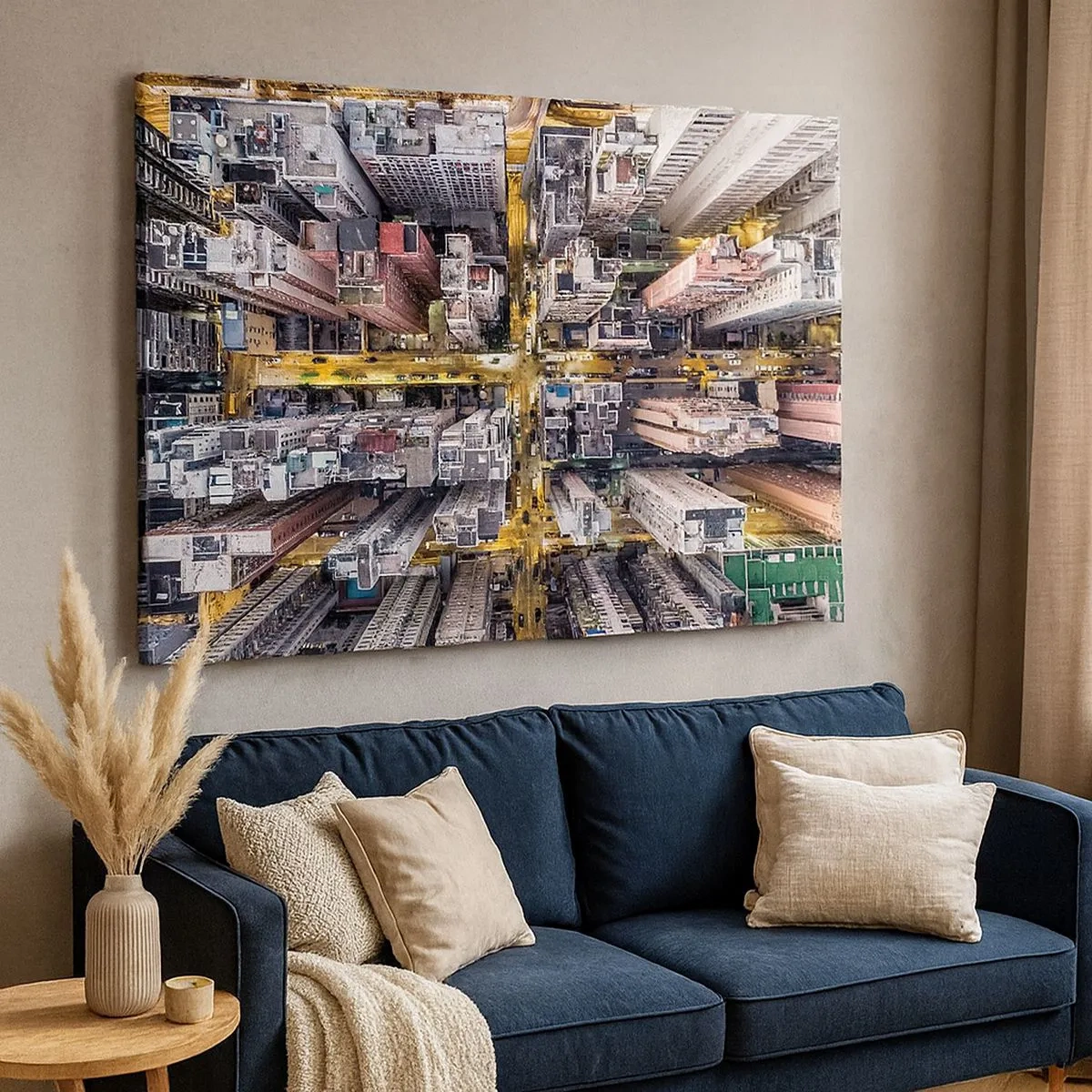 Quadro em tela - Uma vista aérea de uma cidade cheia de arranha-céus - 70x50cm - Saudações de Hong Kong - Decoração de parede moderna para a sala de estar e quarto ARTTOR