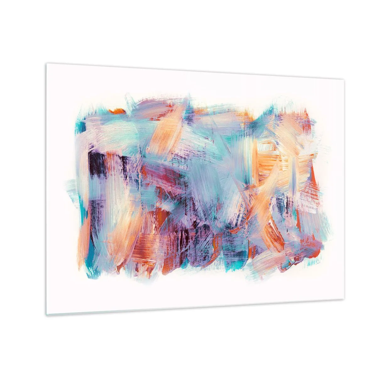 Quadro em vidro - Pinceladas coloridas em abstração pastel - 70x50cm - Uma bagunça colorida - Decoração de parede moderna para a sala de estar e quarto ARTTOR