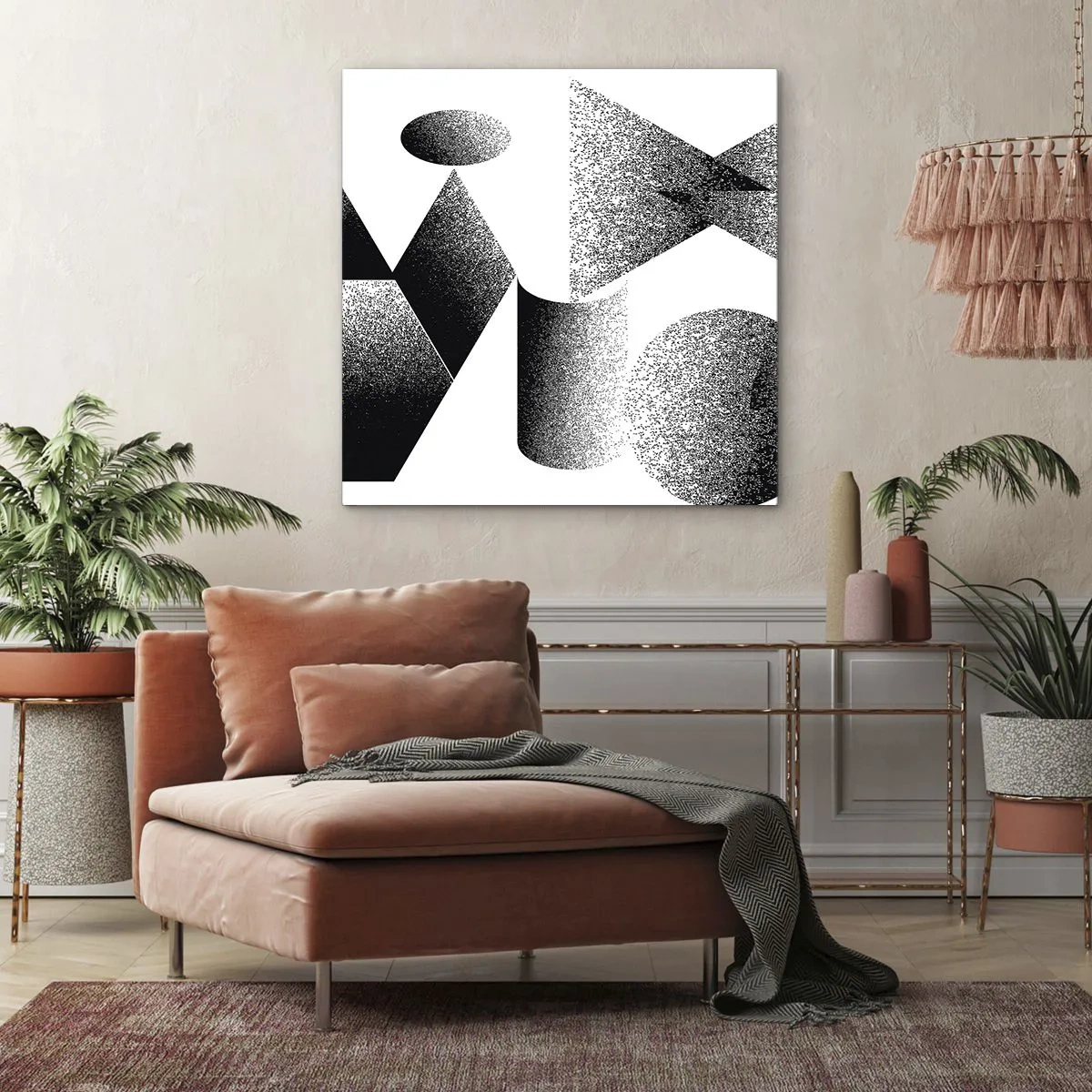 Quadro em tela - Ângulos e ovais - 50x50 cm