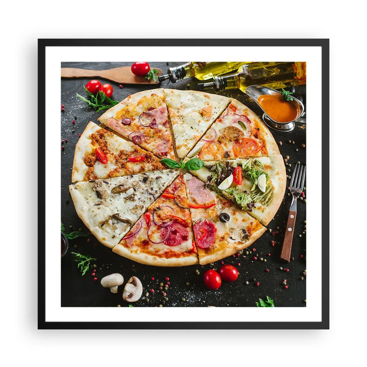 Pôster com moldura preta - Gama de sabores - 60x60 cm