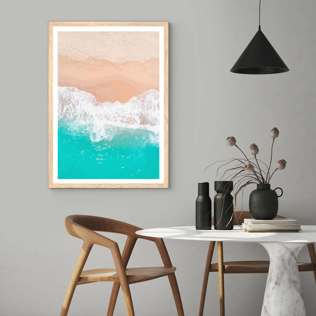 Pôster com moldura de carvalho claro - Toque carinhoso - 30x40 cm