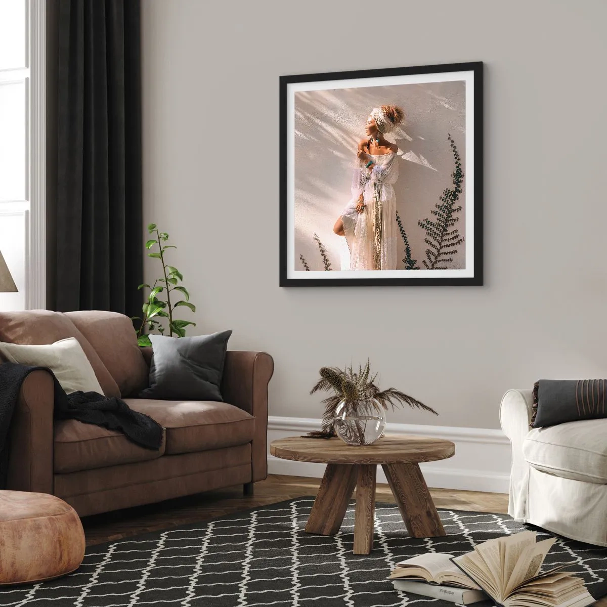 Pôster com moldura preta - O sol e a garota - 60x60 cm